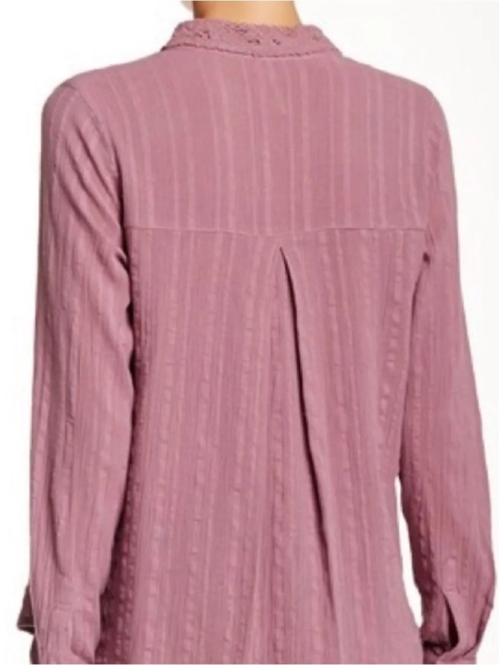 Free People Purple Carter Dobby Lace-Embroidered Button Down Blouse